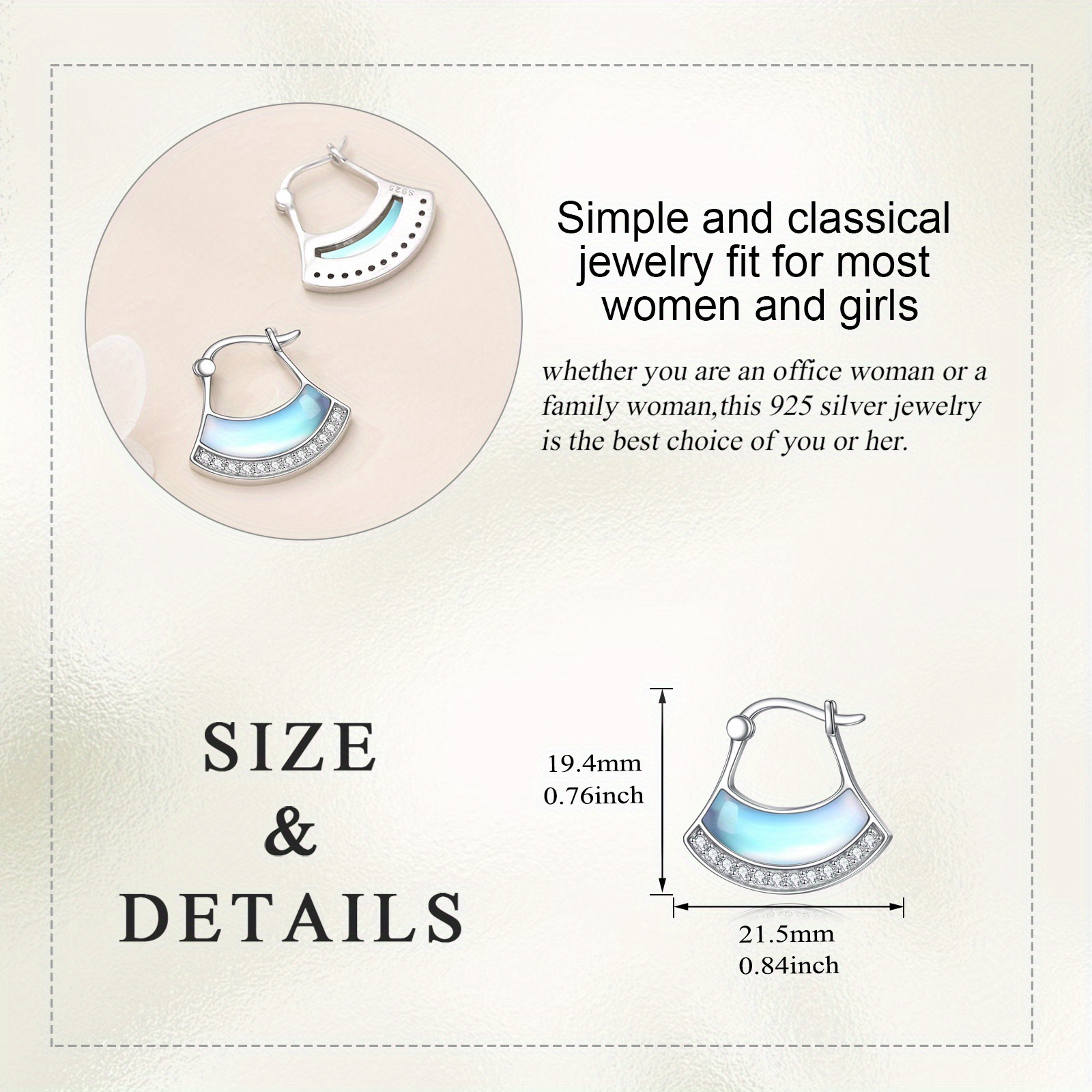 Women's Moonstone Hoop Earrings, Fan-Shaped